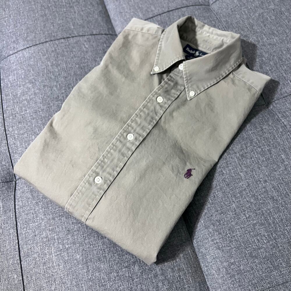 Ralph Lauren Button Down Shirt Men Large Brown Blake 100% Cotton